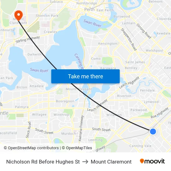 Nicholson Rd Before Hughes St to Mount Claremont map