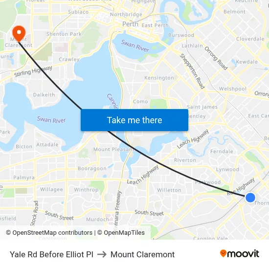 Yale Rd Before Elliot Pl to Mount Claremont map