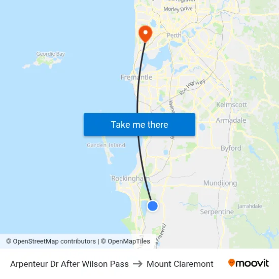 Arpenteur Dr After Wilson Pass to Mount Claremont map