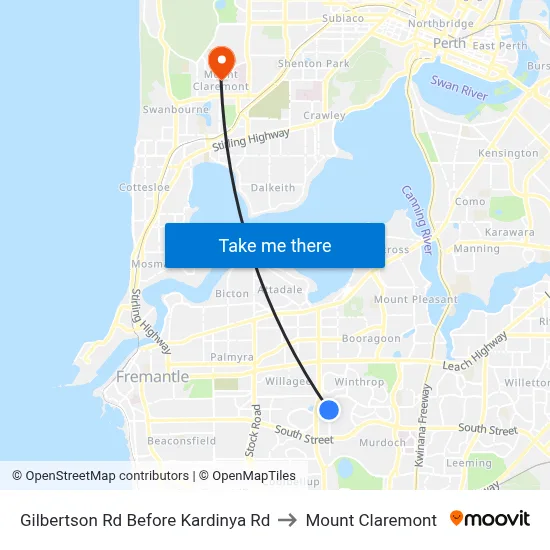 Gilbertson Rd Before Kardinya Rd to Mount Claremont map