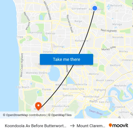 Koondoola Av Before Butterworth Av to Mount Claremont map
