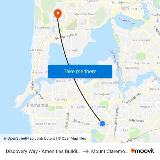 Discovery Way - Amenities Building to Mount Claremont map