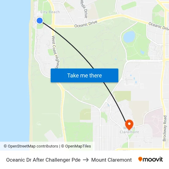 Oceanic Dr After Challenger Pde to Mount Claremont map