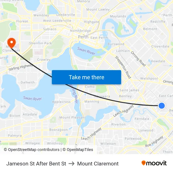 Jameson St After Bent St to Mount Claremont map