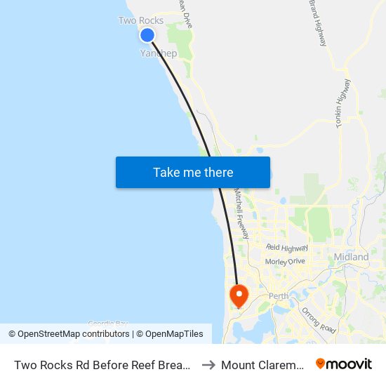 Two Rocks Rd Before Reef Break Dr to Mount Claremont map