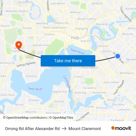 Orrong Rd After Alexander Rd to Mount Claremont map