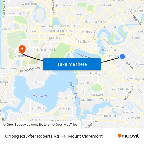 Orrong Rd After Roberts Rd to Mount Claremont map