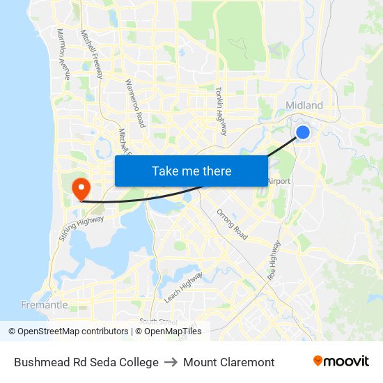 Bushmead Rd Seda College to Mount Claremont map