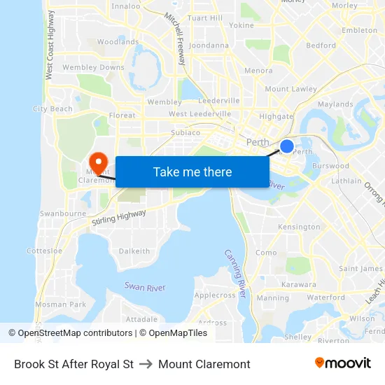 Brook St After Royal St to Mount Claremont map