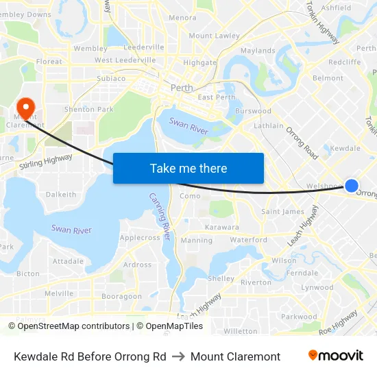 Kewdale Rd Before Orrong Rd to Mount Claremont map