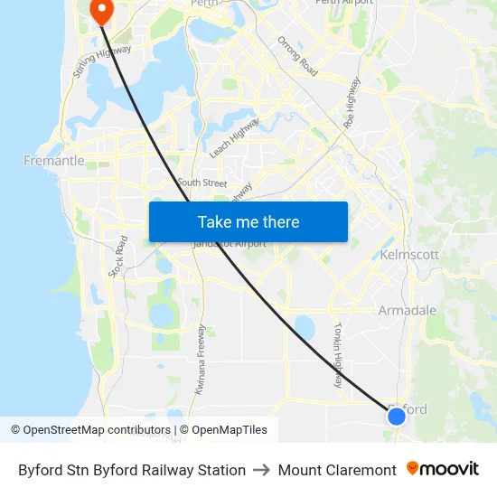 Byford Stn Byford Railway Station to Mount Claremont map