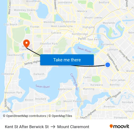 Kent St After Berwick St to Mount Claremont map