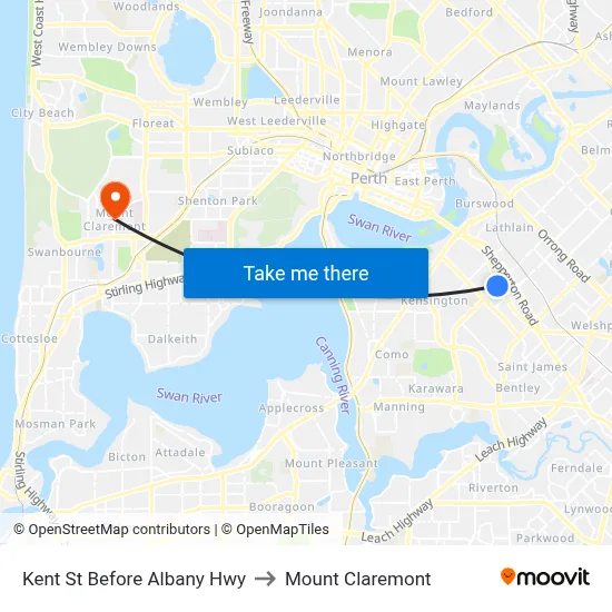 Kent St Before Albany Hwy to Mount Claremont map