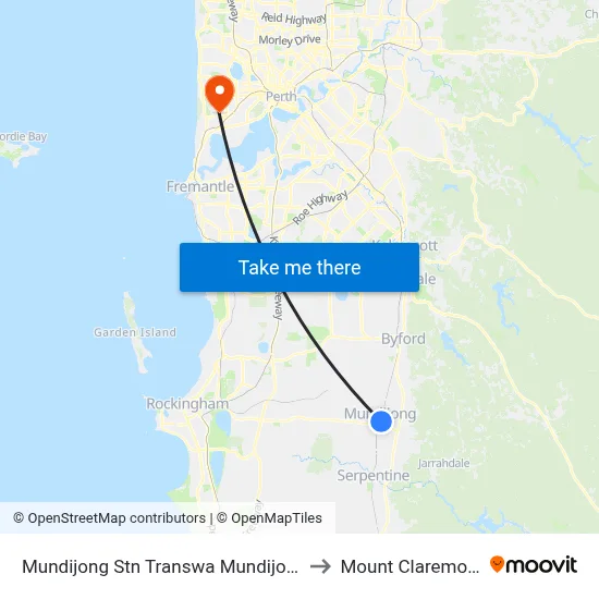 Mundijong Stn Transwa Mundijong to Mount Claremont map