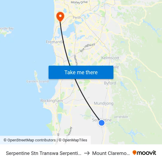 Serpentine Stn Transwa Serpentine to Mount Claremont map