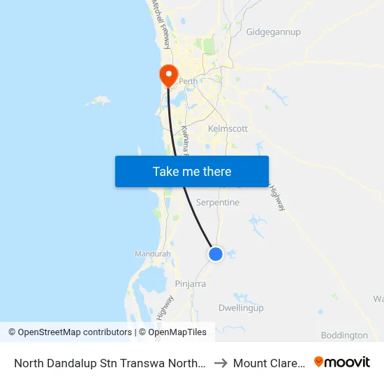 North Dandalup Stn Transwa North Dandalup to Mount Claremont map