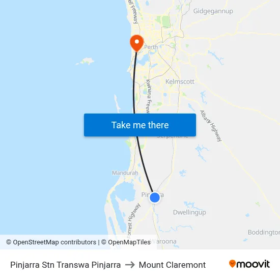 Pinjarra Stn Transwa Pinjarra to Mount Claremont map