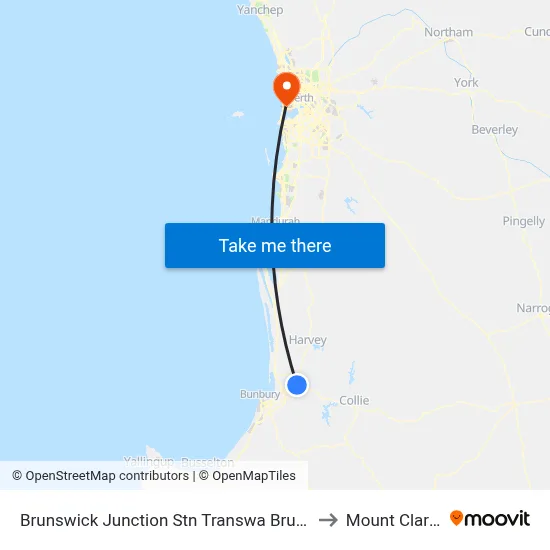 Brunswick Junction Stn Transwa Brunswick Junction to Mount Claremont map