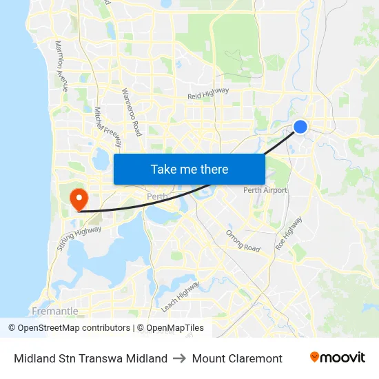 Midland Stn Transwa Midland to Mount Claremont map