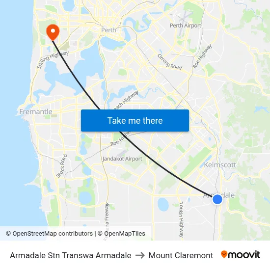 Armadale Stn Transwa Armadale to Mount Claremont map