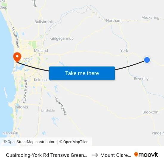 Quairading-York Rd Transwa Greenhills Turnoff to Mount Claremont map