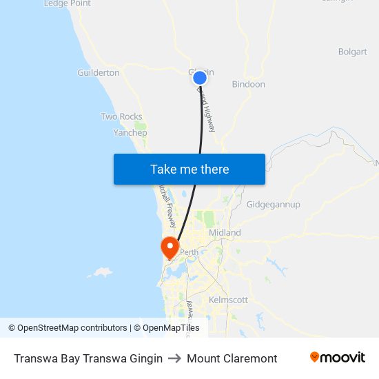 Transwa Bay Transwa Gingin to Mount Claremont map