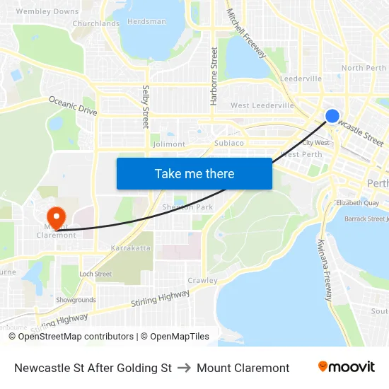 Newcastle St After Golding St to Mount Claremont map