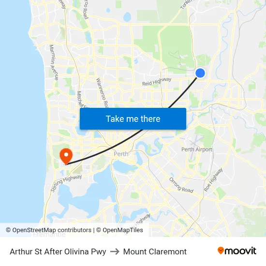 Arthur St After Olivina Pwy to Mount Claremont map
