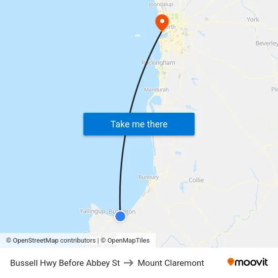 Bussell Hwy Before Abbey St to Mount Claremont map