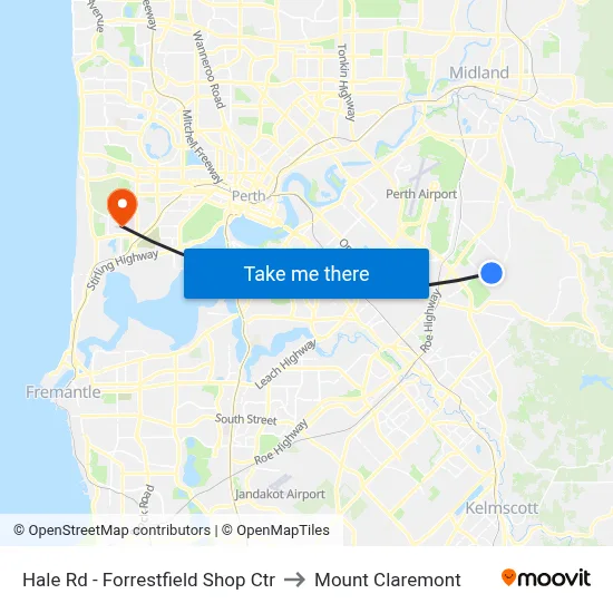 Hale Rd - Forrestfield Shop Ctr to Mount Claremont map