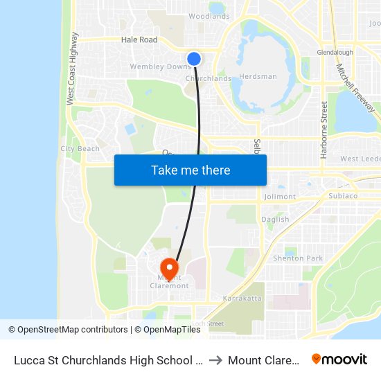 Lucca St Churchlands High School Stand 3 to Mount Claremont map