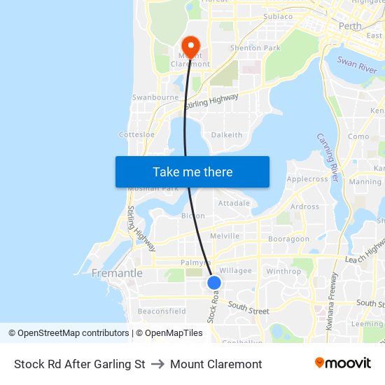 Stock Rd After Garling St to Mount Claremont map