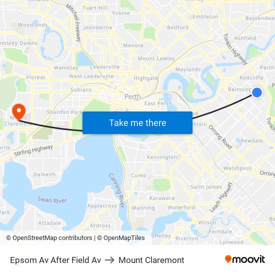 Epsom Av After Field Av to Mount Claremont map