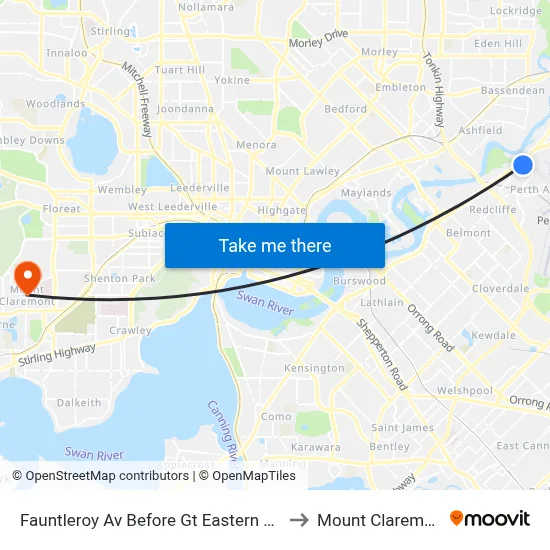 Fauntleroy Av Before Gt Eastern Hwy to Mount Claremont map