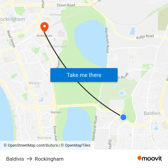 Baldivis to Rockingham map