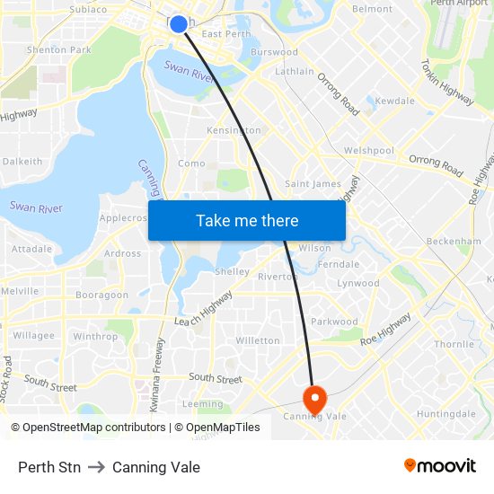 Perth Stn to Canning Vale map