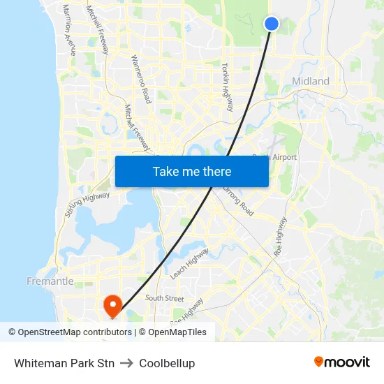 Whiteman Park Stn to Coolbellup map