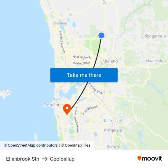 Ellenbrook Stn to Coolbellup map