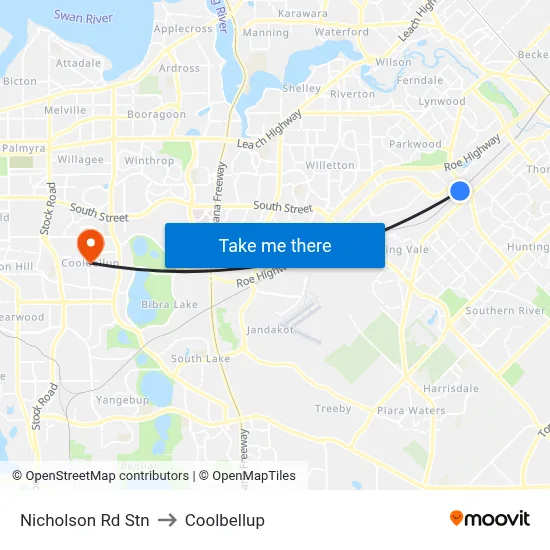 Nicholson Rd Stn to Coolbellup map