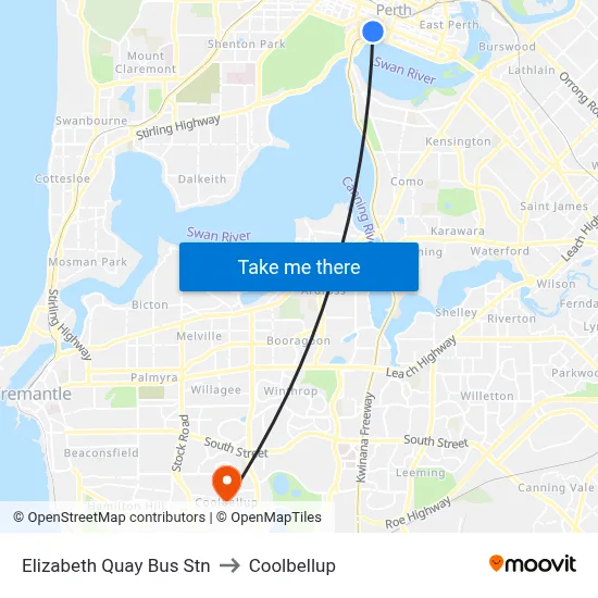 Elizabeth Quay Bus Stn to Coolbellup map
