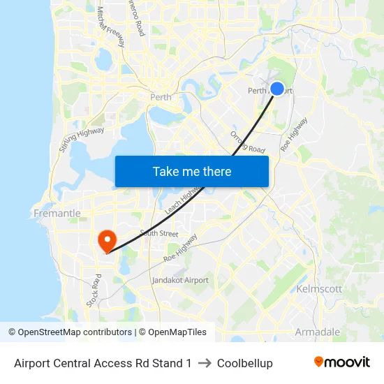 Airport Central Access Rd Stand 1 to Coolbellup map