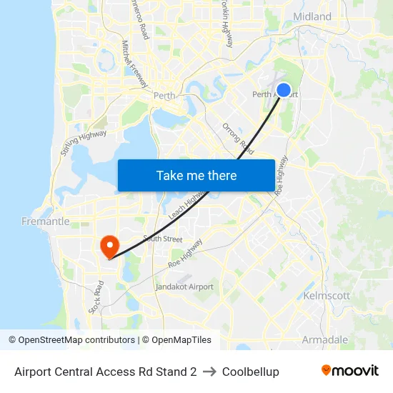 Airport Central Access Rd Stand 2 to Coolbellup map