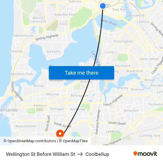 Wellington St Before William St to Coolbellup map