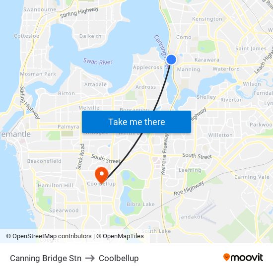 Canning Bridge Stn to Coolbellup map