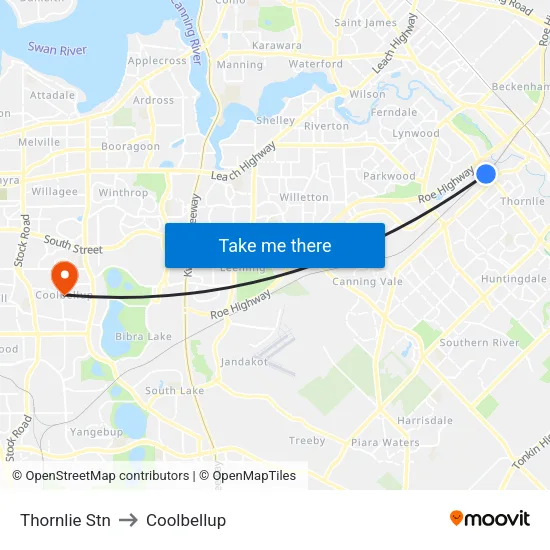 Thornlie Stn to Coolbellup map