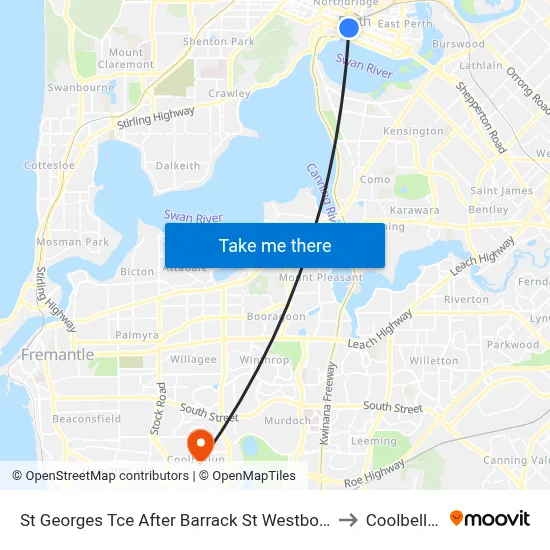 St Georges Tce After Barrack St Westbound to Coolbellup map