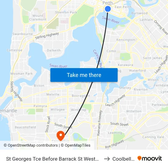 St Georges Tce Before Barrack St Westbound to Coolbellup map