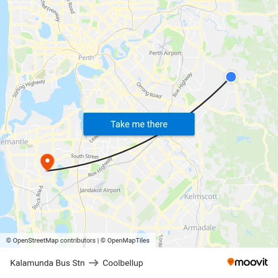 Kalamunda Bus Stn to Coolbellup map