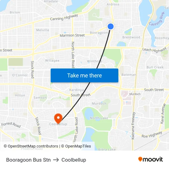 Booragoon Bus Stn to Coolbellup map
