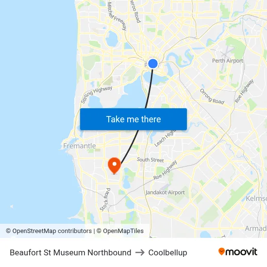 Beaufort St Museum Northbound to Coolbellup map